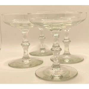 Vintage Clear Glass Champagne Coupe Cocktail Glasses Knop Stem Set of 4